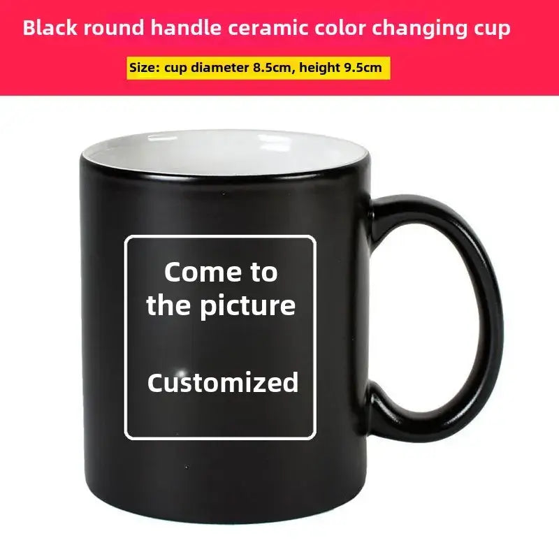 A ceramic One Piece Color Changing Mug revealing Gear 5 Nika Luffy and Fire Fist Ace artwork when filled with hot liquid.