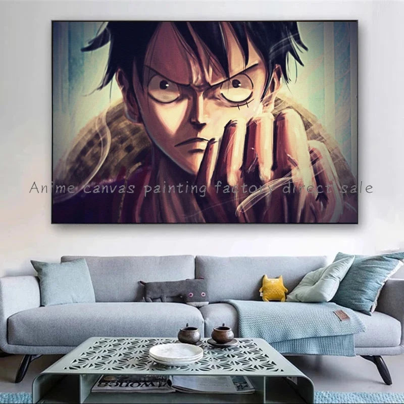 A high-quality Monkey D Luffy HD Poster printed on canvas, featuring Japanese anime art suitable for bar and home wall decoration.