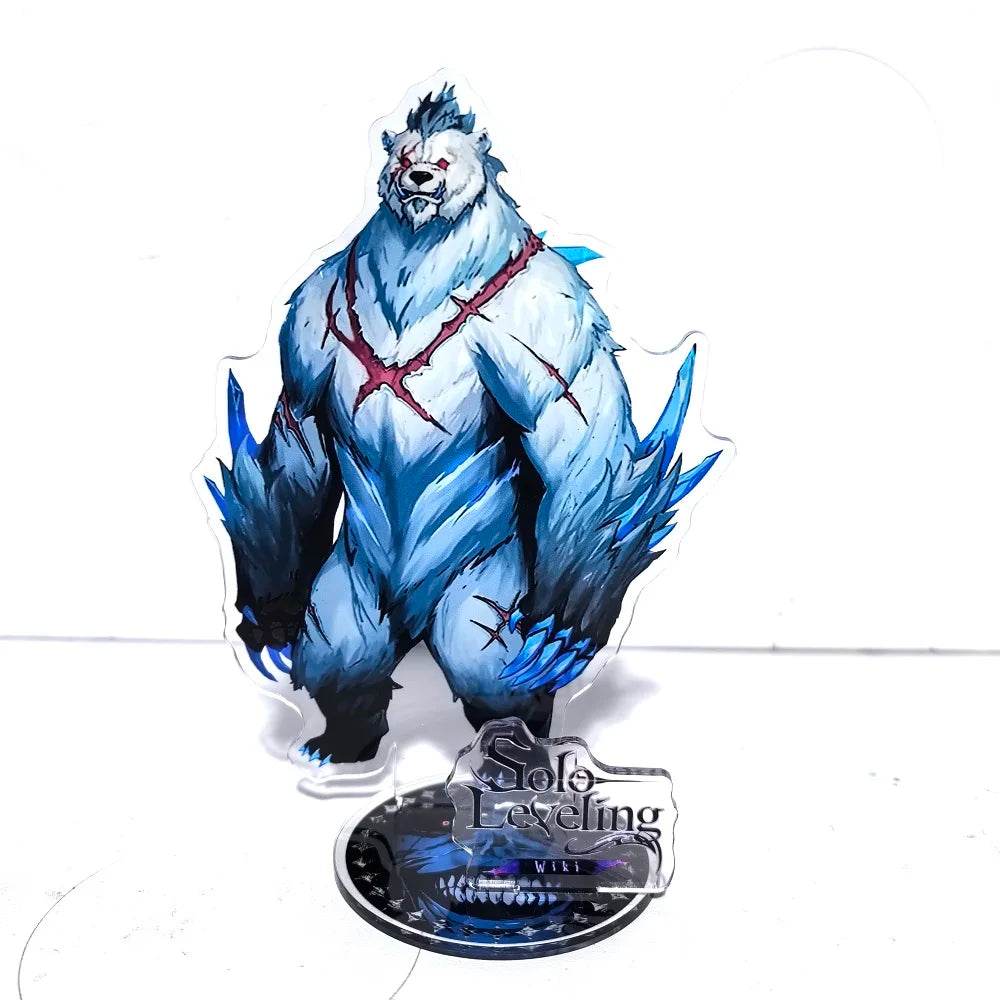 A high-definition 15cm Solo Leveling Acrylic Stand featuring Sung Jinwoo, Sung Jin Ah, and Yoo Jin Ho anime action figures for desk decoration.