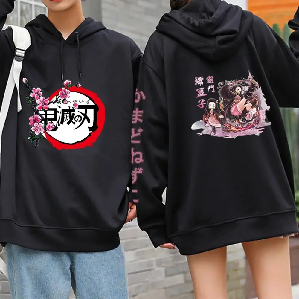 Demon Slayer Kamado Nezuko Oversize Anime Hoodie shown in a streetwear style, available for men, women, and kids.