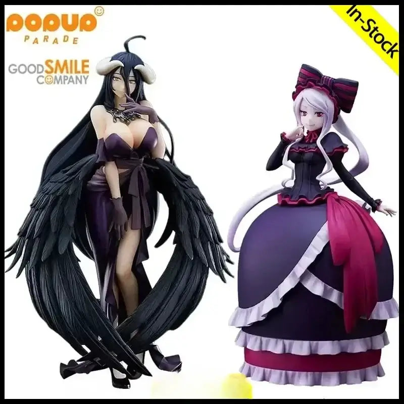 In-stock GSC POP UP PARADE OVERLORD IV anime action figures of Albedo in a black full dress and Shalltear Bloodfallen.