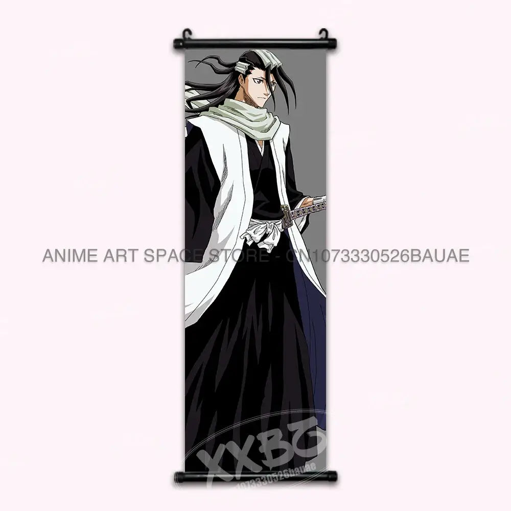 High-quality Bleach Anime Posters Japanese hanging scroll featuring Kurosaki Ichigo and Kuchiki Rukia printed on durable canvas for home decor.