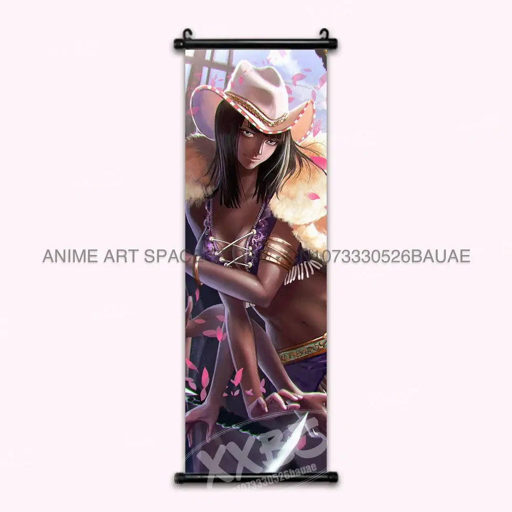 A vibrant One Piece Hanging Painting featuring anime characters Monkey D. Luffy, Portgas D. Ace, Sabo, and Shanks on a canvas scroll for home decor.