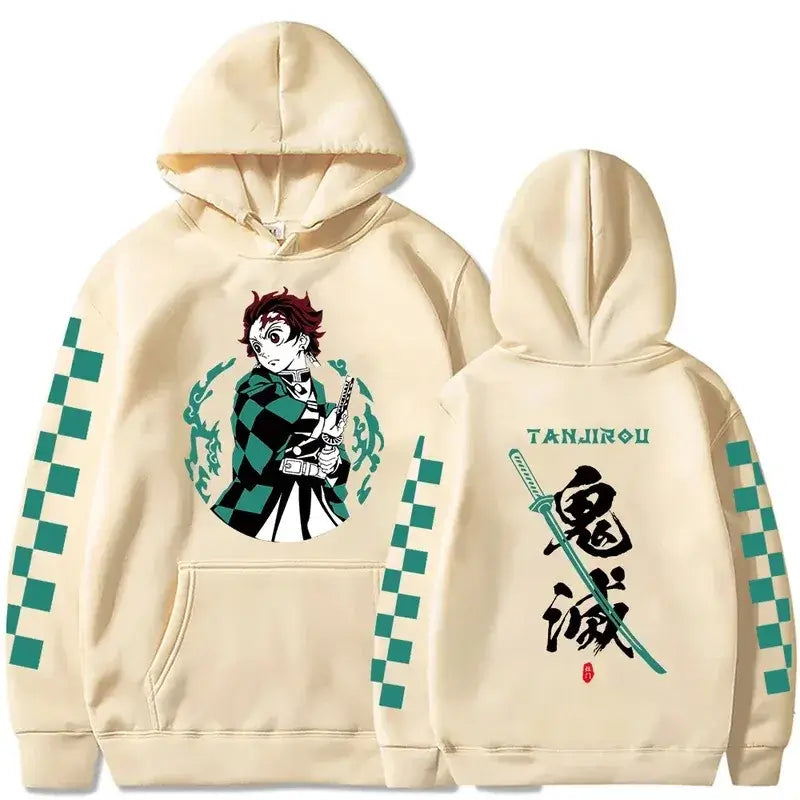 A Y2K style Tanjiro Kamado Hoodie in plus size, featuring Demon Slayer anime graphics, perfect for men and women casual wear.