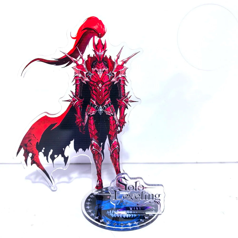 A high-definition 15cm Solo Leveling Acrylic Stand featuring Sung Jinwoo, Sung Jin Ah, and Yoo Jin Ho anime action figures for desk decoration.