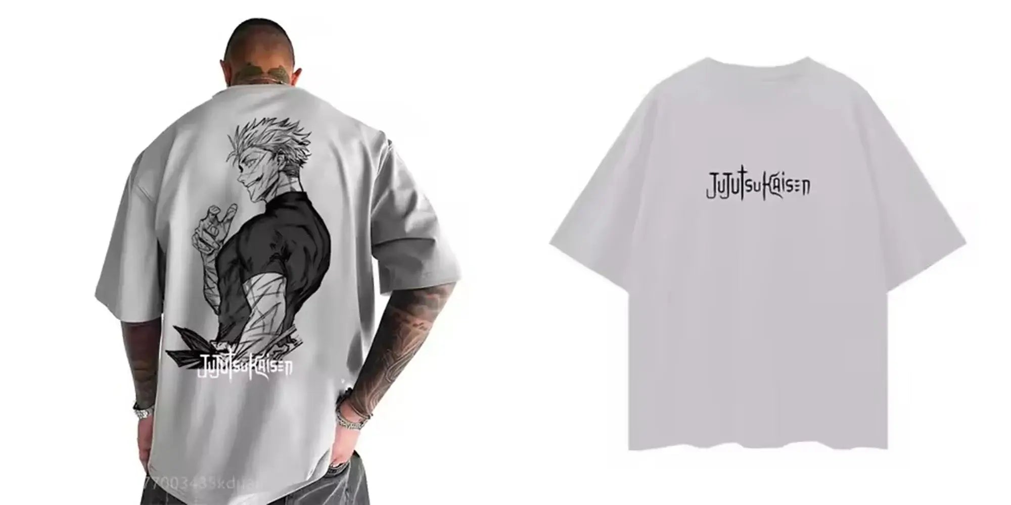 A black Jujutsu Kaisen T-Shirt for men featuring a high-definition anime graphic print, styled for casual streetwear.