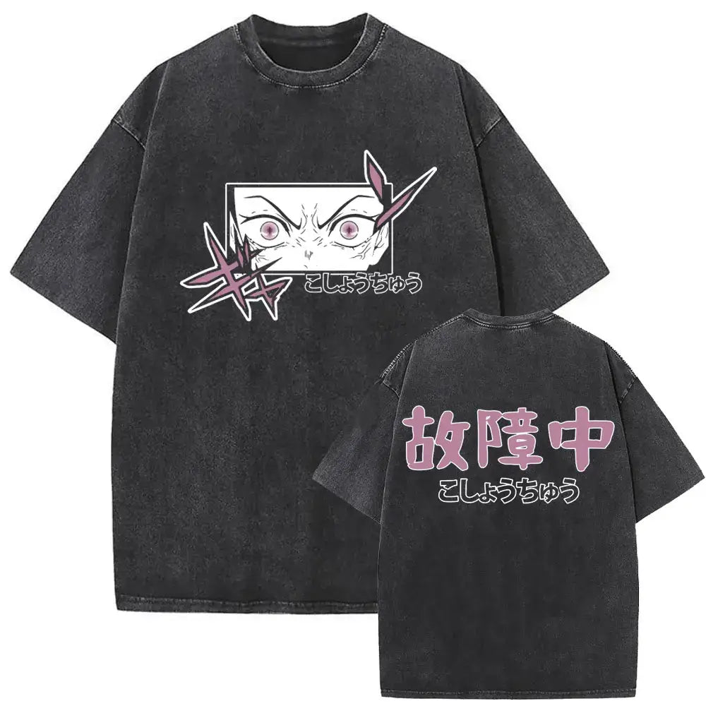 A vintage washed Demon Slayer Daki Graphic T-shirt with a cherry blossom design, an oversized casual cotton tee for men and women.