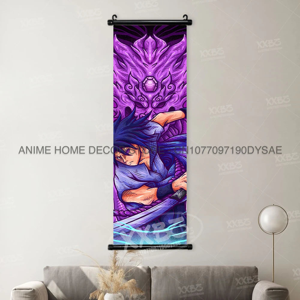 High-quality Uzumaki Naruto Posters wall art scroll featuring Sasuke Uchiha, Madara, and Might Guy for anime home decor.