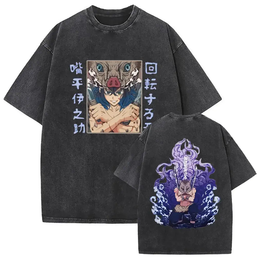 A vintage washed Demon Slayer Daki Graphic T-shirt with a cherry blossom design, an oversized casual cotton tee for men and women.