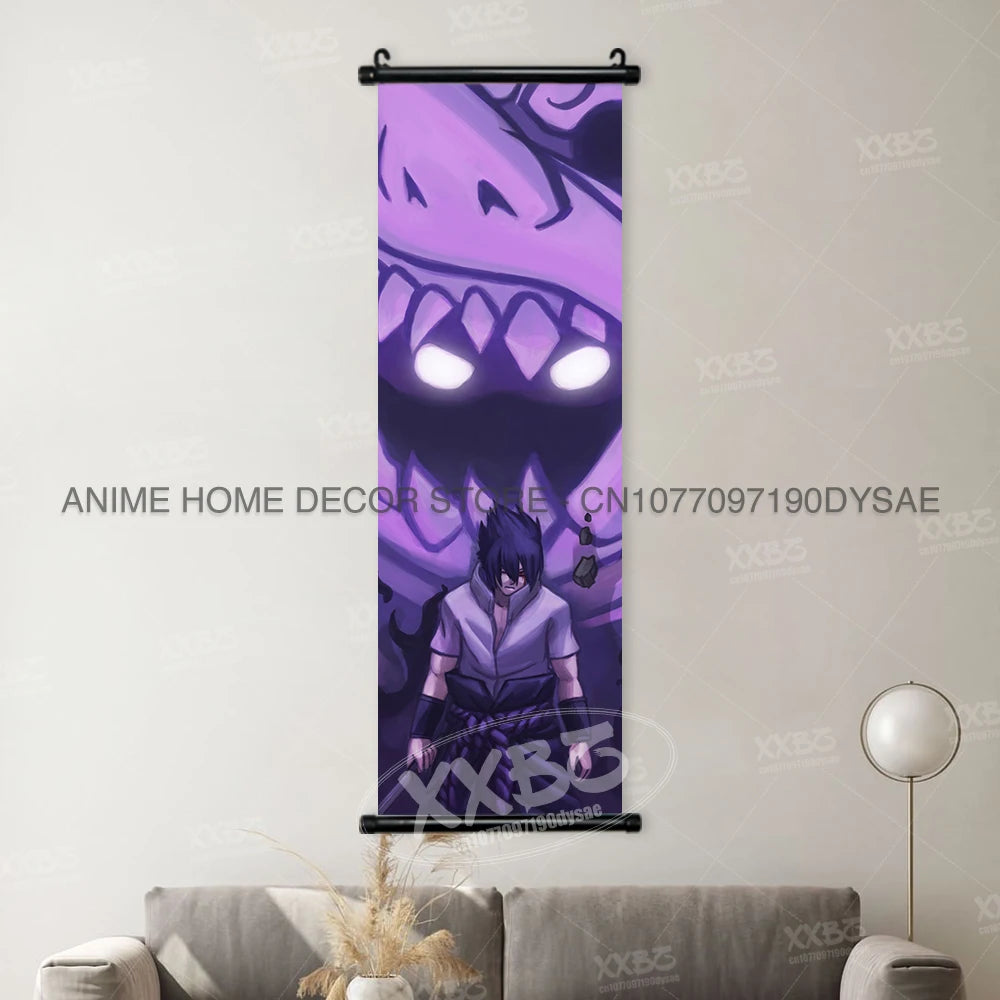 High-quality Uzumaki Naruto Posters wall art scroll featuring Sasuke Uchiha, Madara, and Might Guy for anime home decor.