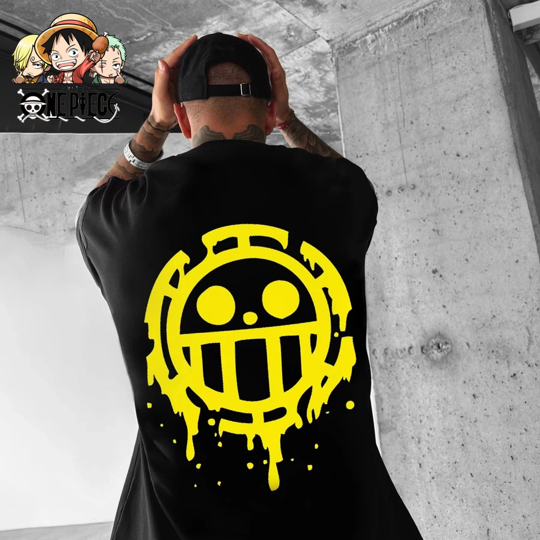 A trendy oversized One Piece Luffy T-Shirt made of soft cotton, featuring a Y2K anime graphic print for men's summer streetwear.