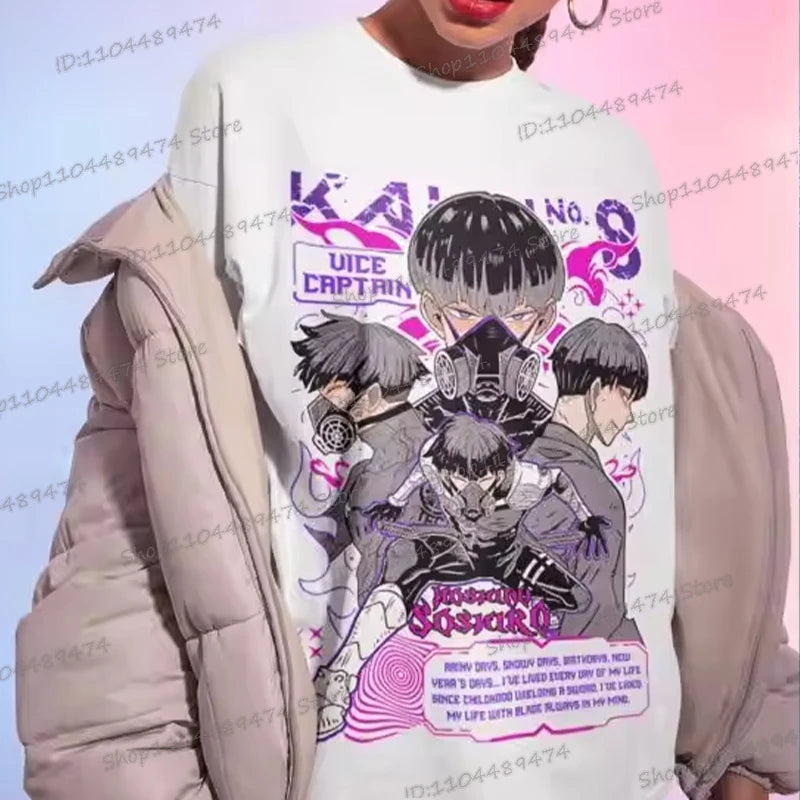A trendy Y2K Anime Kaiju No 8 T-shirt with a creative Soshiro Hoshina print for men and women.