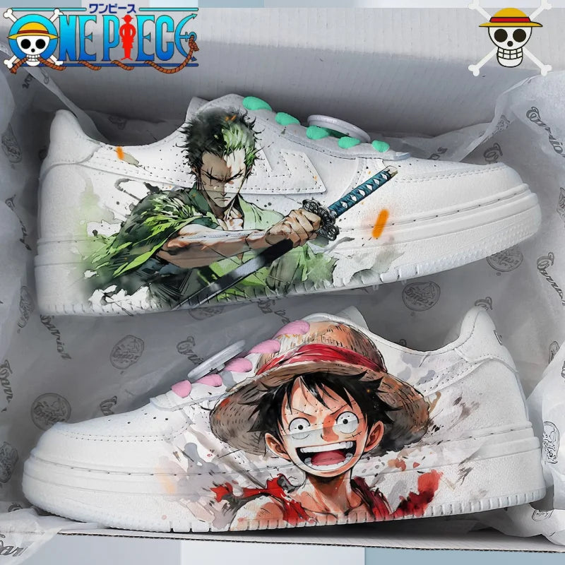 Trendy Roronoa Zoro Shoes featuring a green two-dimensional anime design, lightweight low-top sneakers for boys and men.