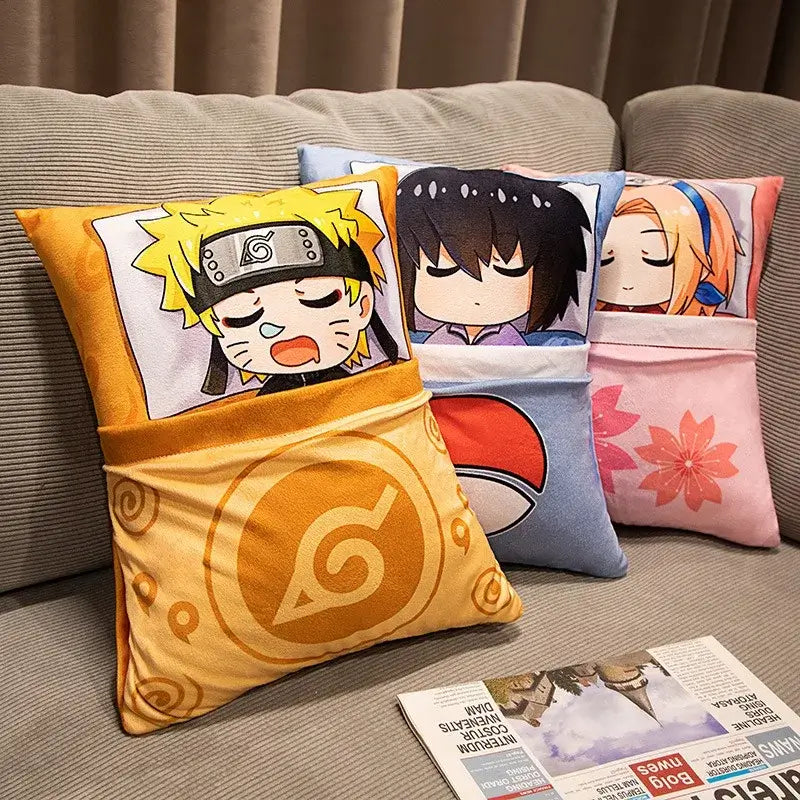 A cute Naruto Anime Plush Pillow featuring a stylized, huggable Kakashi and Naruto cartoon design, perfect for home decor and kids.