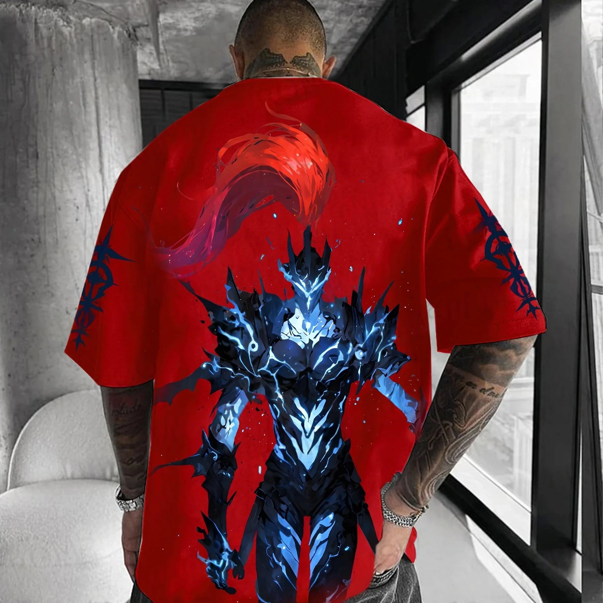 A high-quality Solo Leveling Authorized T-Shirt made of cotton, featuring a retro Y2K anime graphic of Sung Jinwoo, perfect for gamers and street style.