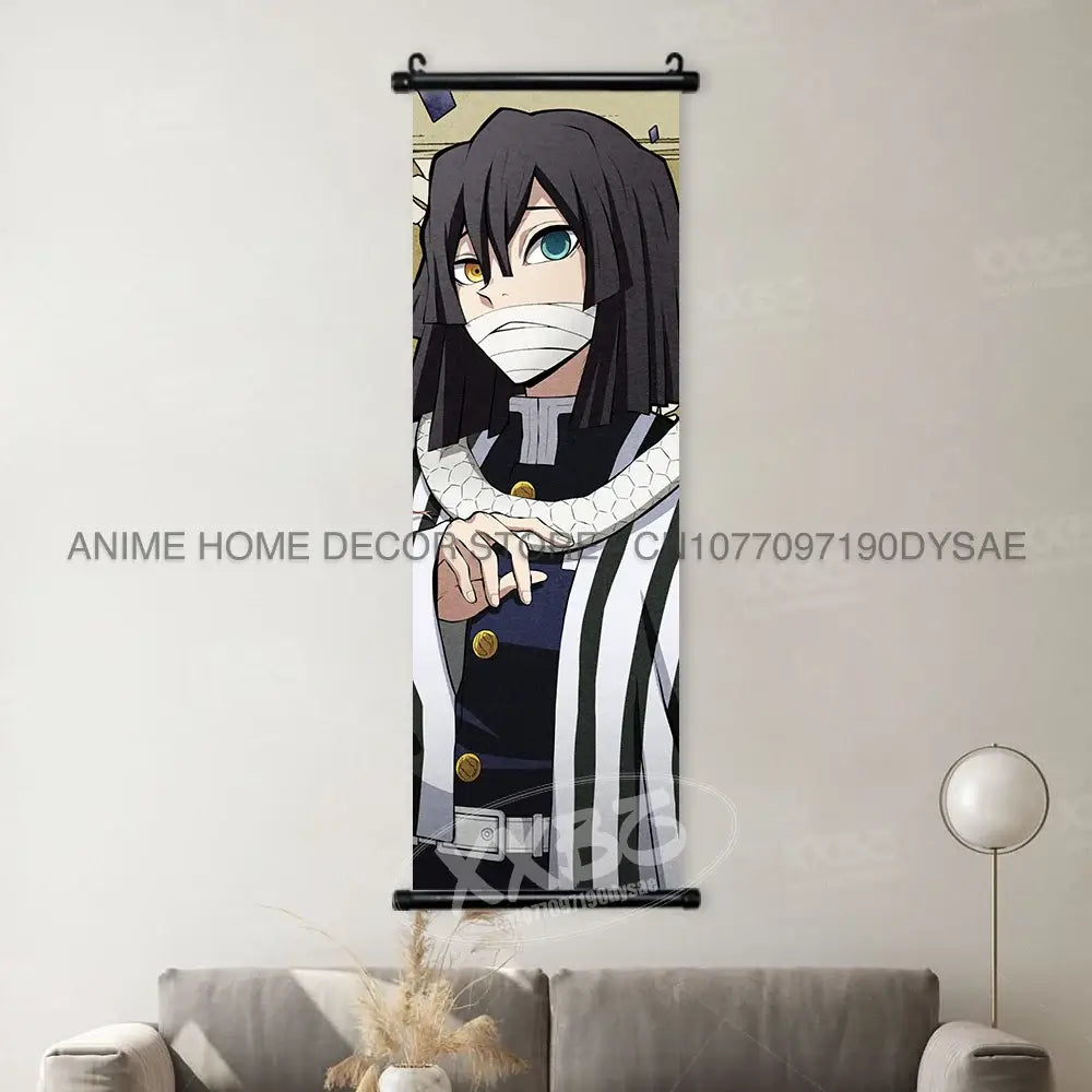 High-quality Demon Slayer Posters wall art scrolls featuring Hashira Kanroji Mitsuri, Iguro Obanai, and Tokitou Muichirou for home decor.