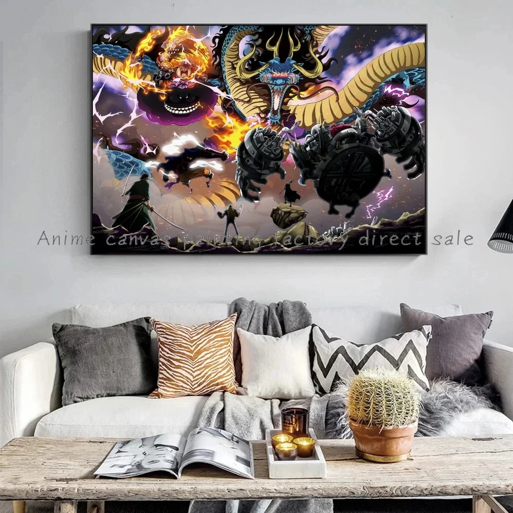 A high-quality Monkey D Luffy HD Poster printed on canvas, featuring Japanese anime art suitable for bar and home wall decoration.