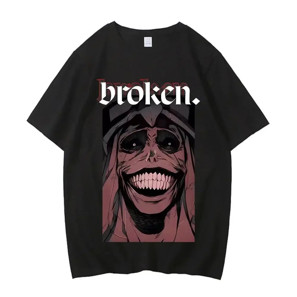 A high-quality Japanese Anime Solo Leveling T Shirt with a Sung Jinwoo cartoon graphic in a Harajuku short sleeve style.