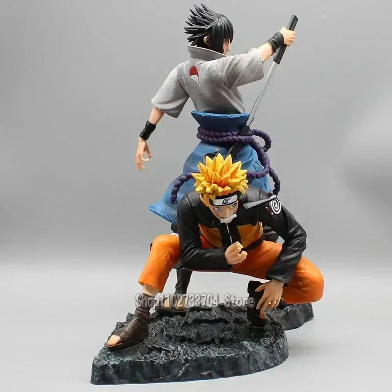 Premium Naruto Action Figures GK Collection Model featuring Uzumaki Naruto and Uchiha Sasuke in dynamic poses for desktop display.