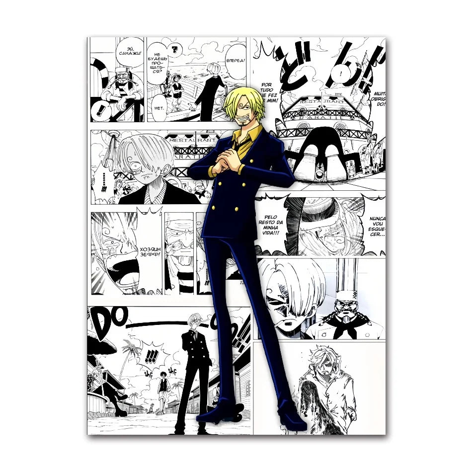 A classic cartoon style One Piece Luffy Zoro Poster printed on high-definition canvas, perfect for decorating a living room, corridor, or child's bedroom.