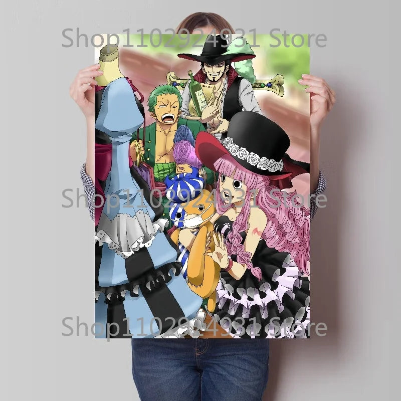 A colorful creative One Piece Luffy Zoro Poster printed on high-definition canvas, displayed as modern home wall art decoration.