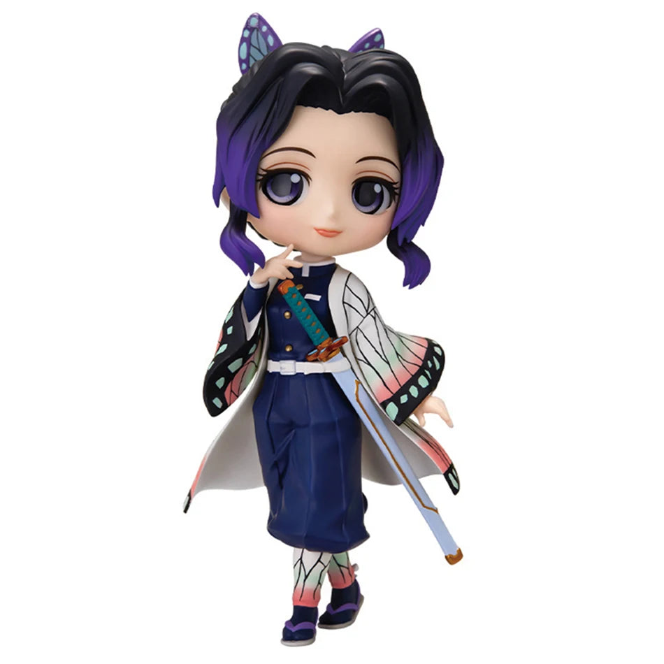 A 15cm kawaii Qposket Demon Slayer Figure made of PVC, featuring characters like Nezuko, Tanjiro, and Rengoku for anime collection.