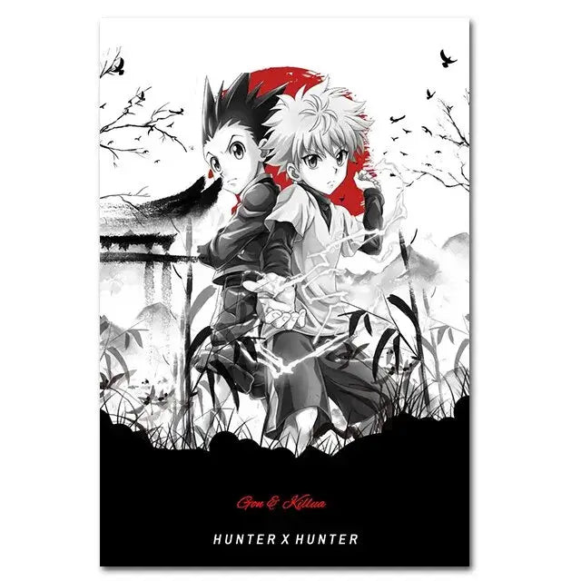 A retro style Hunter x Hunter Anime Poster printed on high-quality canvas featuring Gon and Killua, ideal for home decor and kids' bedrooms.