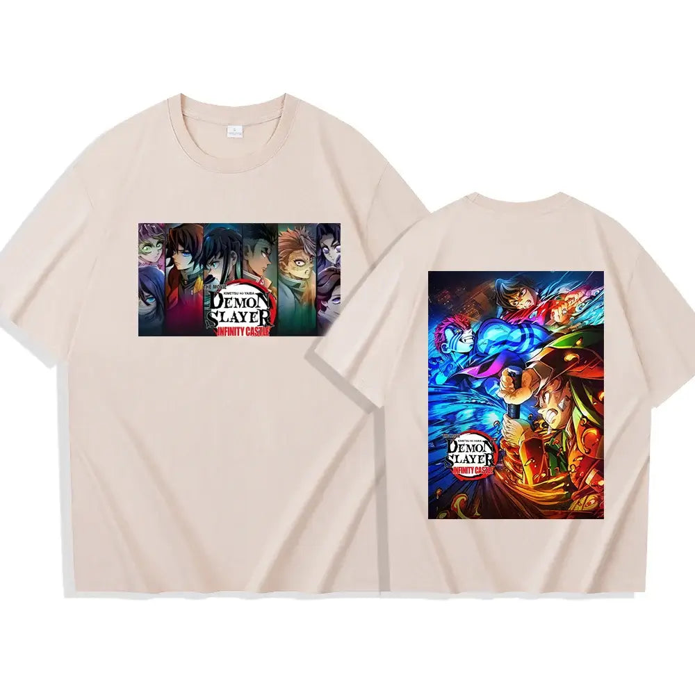 A unisex Anime Demon Slayer Infinity Castle T-Shirt in a Harajuku crewneck style, perfect as a fan gift.