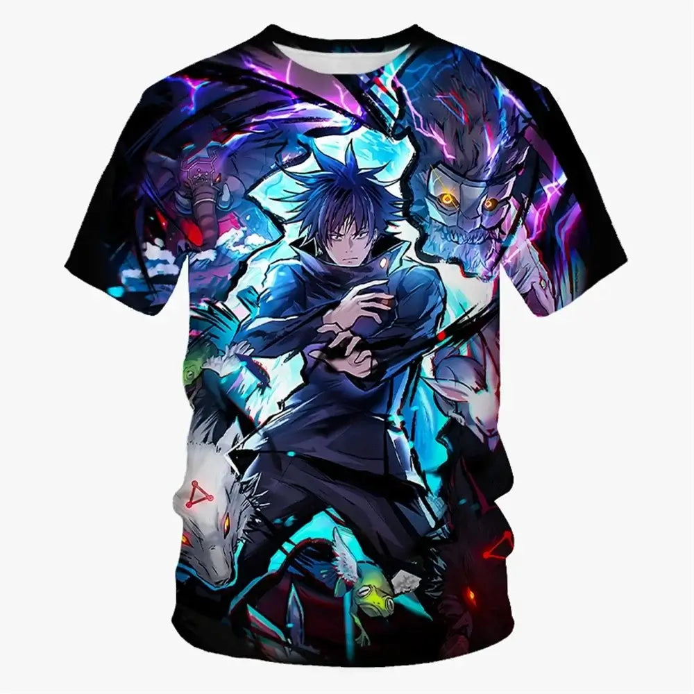 A collection of Fashion Trend Anime 3D Print T-Shirts for summer, featuring oversized streetwear styles for men, women, and kids.
