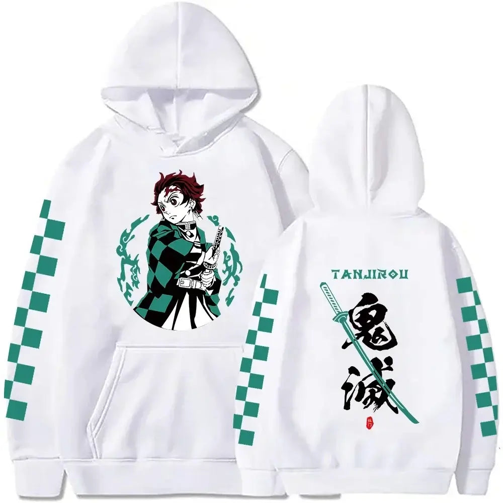 A Y2K style Tanjiro Kamado Hoodie in plus size, featuring Demon Slayer anime graphics, perfect for men and women casual wear.