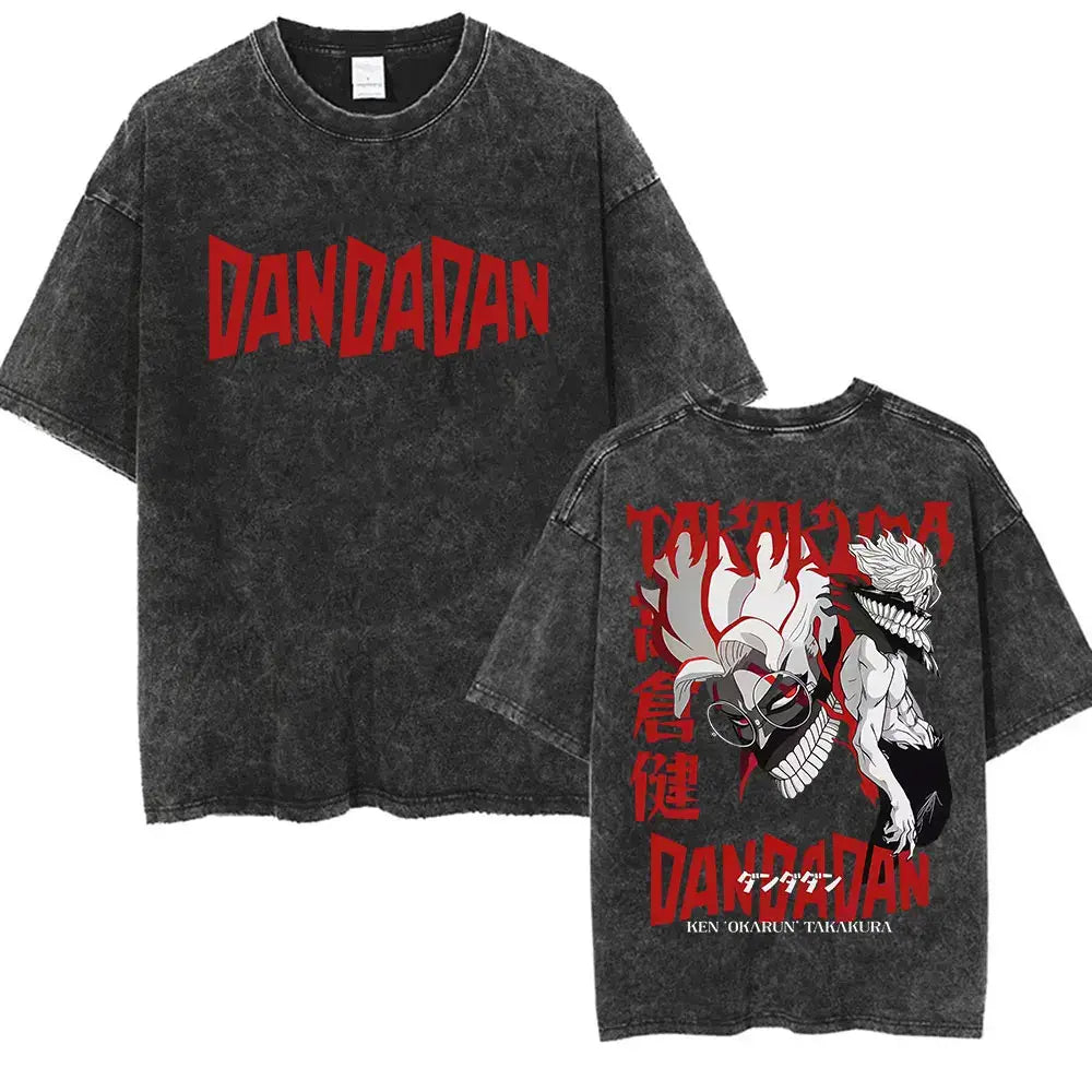 A unisex vintage washed Japan Anime Dandadan Okarun Graphic T Shirt made from high-quality cotton for streetwear fashion.