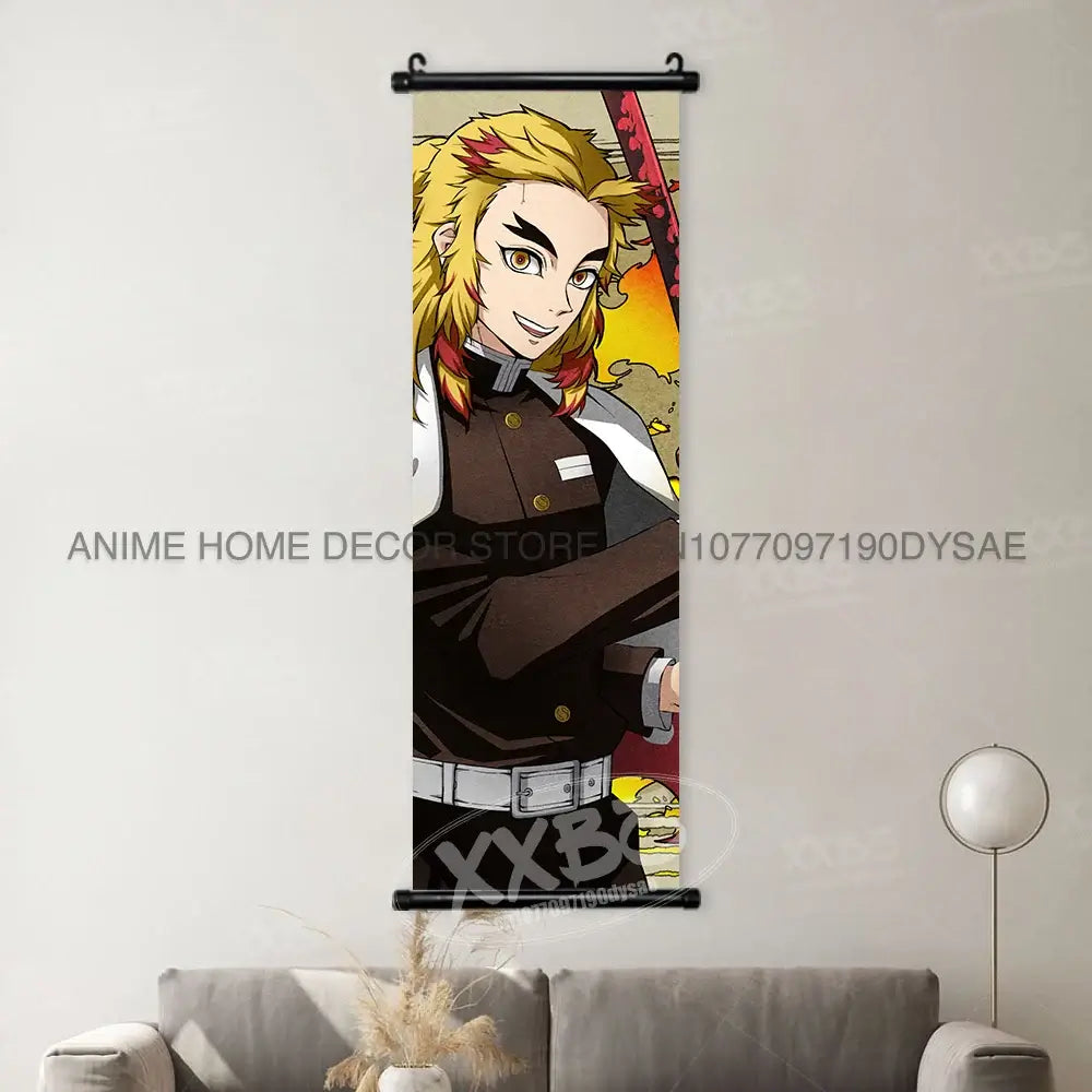 High-quality Demon Slayer Posters wall art scrolls featuring Hashira Kanroji Mitsuri, Iguro Obanai, and Tokitou Muichirou for home decor.