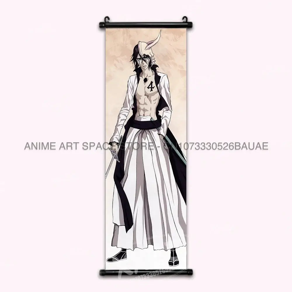 High-quality Bleach Anime Posters Japanese hanging scroll featuring Kurosaki Ichigo and Kuchiki Rukia printed on durable canvas for home decor.