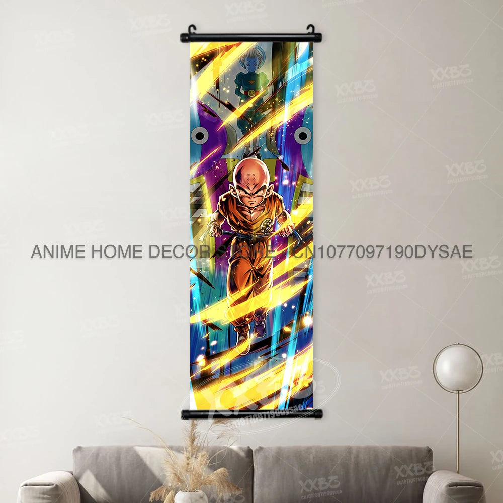 High-definition Dragon Ball Posters hanging scroll wall art featuring Son Goku, Vegeta, and Frieza printed on canvas for home decor.