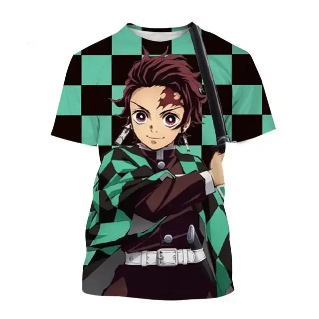 A fashion Demon Slayer Nezuko Shinobu T-shirt with a vibrant 3D print of the anime characters.