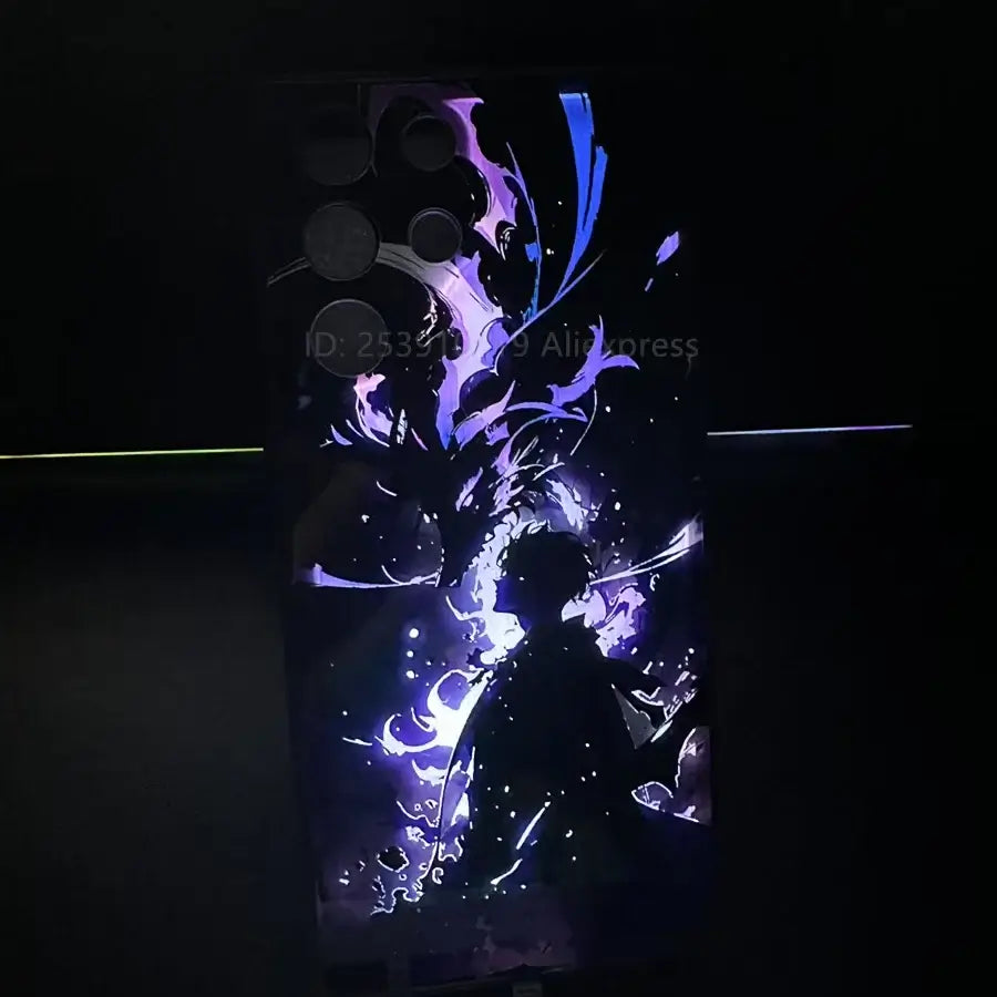 A Solo Leveling LED Phone Case for ZTE Nubia RedMagic featuring glowing Sung Jinwoo anime art that lights up.