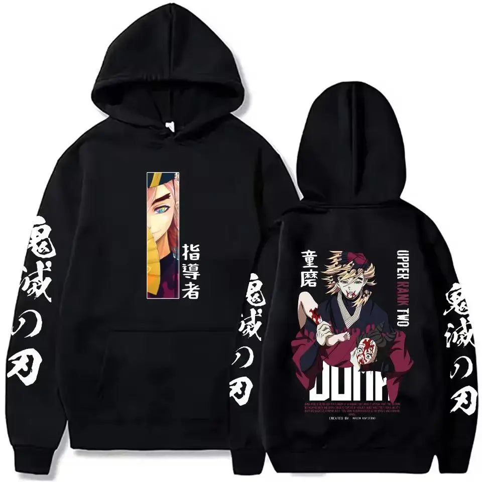 A street retro unisex Demon Slayer Uzui Tengen Hoodie with an anime character print for autumn and winter.