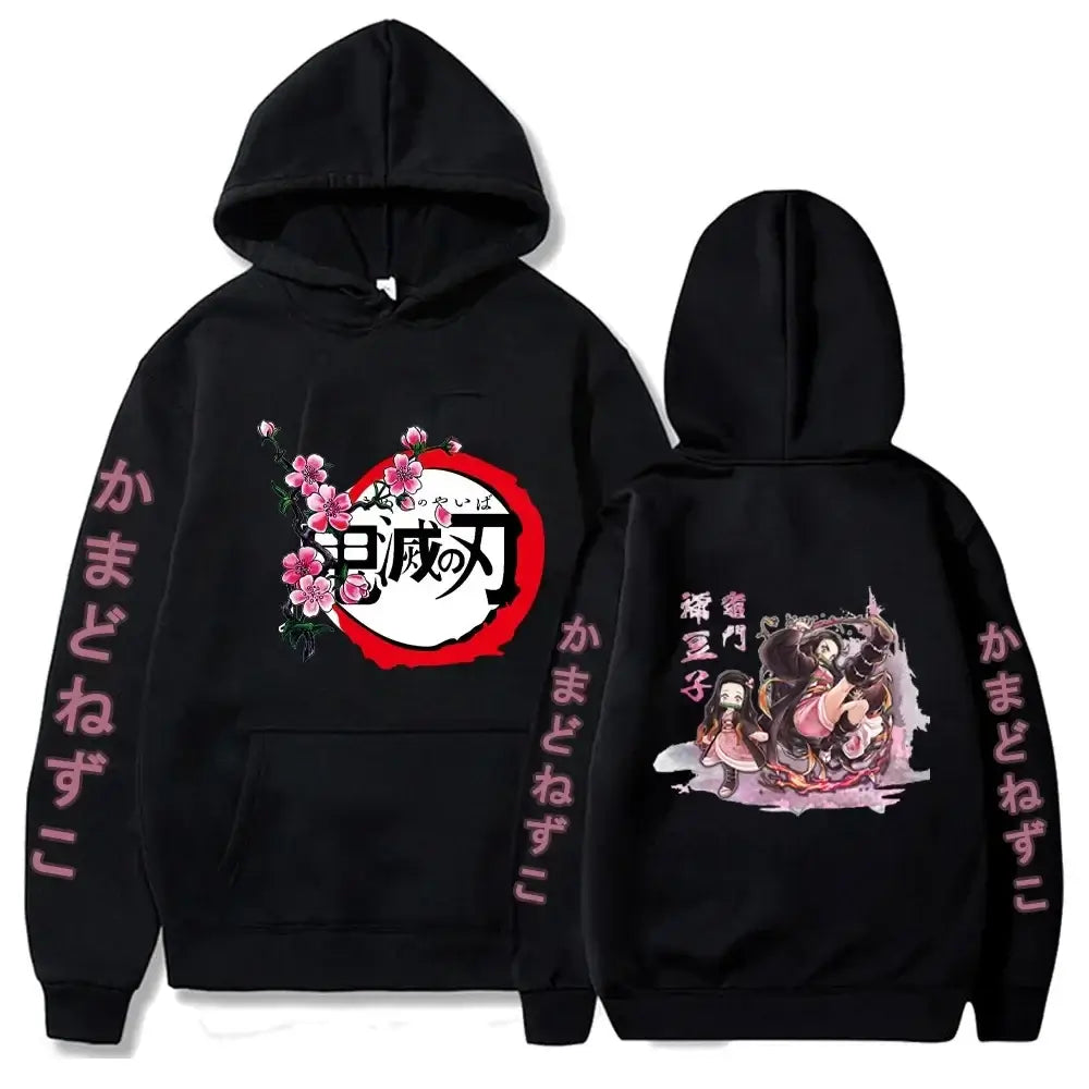 Demon Slayer Kamado Nezuko Oversize Anime Hoodie shown in a streetwear style, available for men, women, and kids.