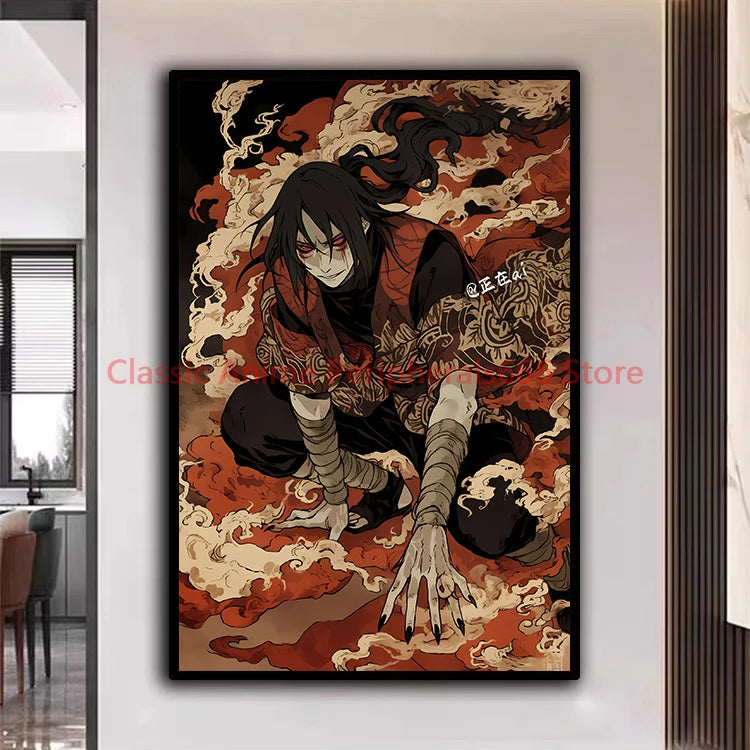 A traditional Ukiyo-e style Naruto Poster canvas painting featuring Akatsuki members Itachi and Sasuke for aesthetic home decor.
