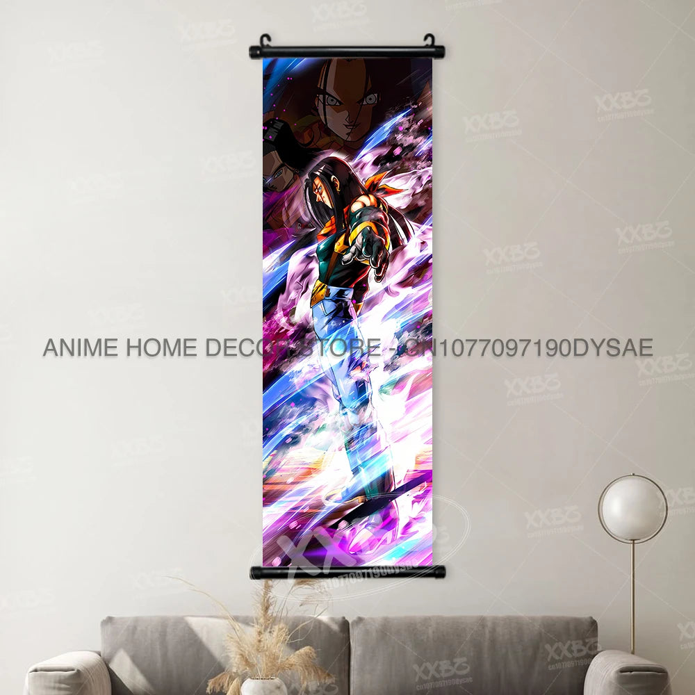 High-quality Dragon Ball Posters wall art scroll featuring Anime figures Goku, Vegeta, and Frieza for home decoration.