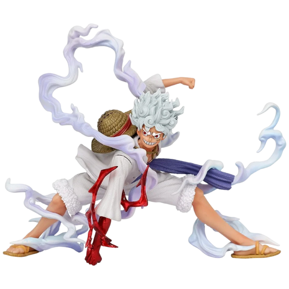 A detailed 20cm One Piece Luffy Figures statue showing Monkey D. Luffy in a dynamic battle style pose, made of PVC for anime collections.