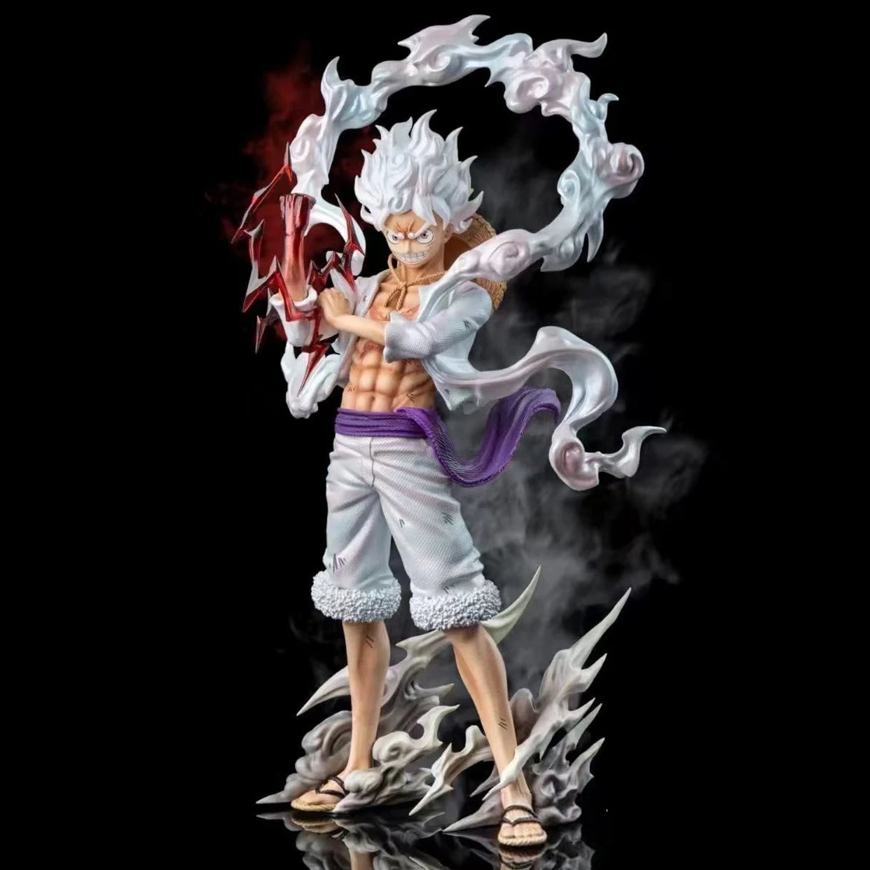 A high-quality 25cm Gear 5 Luffy Figure made of PVC, featuring the Sun God Nika transformation with white clouds and dynamic posing.