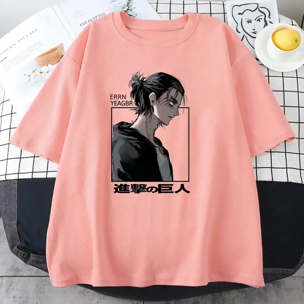 A cool street style Eren Jaeger T-Shirt with a graphic print from Attack on Titan for men and women.