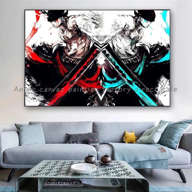 A high-quality Monkey D Luffy HD Poster printed on canvas, featuring Japanese anime art suitable for bar and home wall decoration.