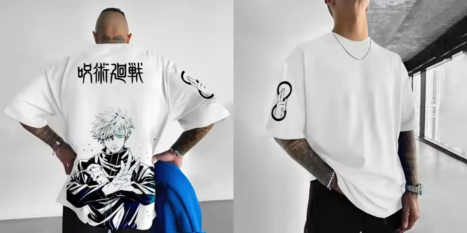 A black Jujutsu Kaisen T-Shirt for men featuring a high-definition anime graphic print, styled for casual streetwear.