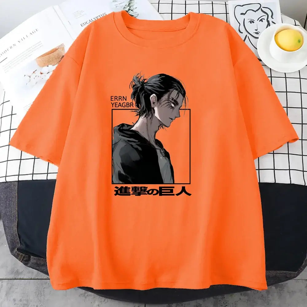 A cool street style Eren Jaeger T-Shirt with a graphic print from Attack on Titan for men and women.
