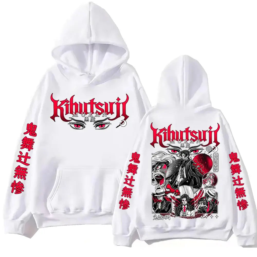 A Harajuku hip hop Anime Demon Slayer Muzan Kibutsuji Hoodie, designed as a pullover tops sweatshirt gift.