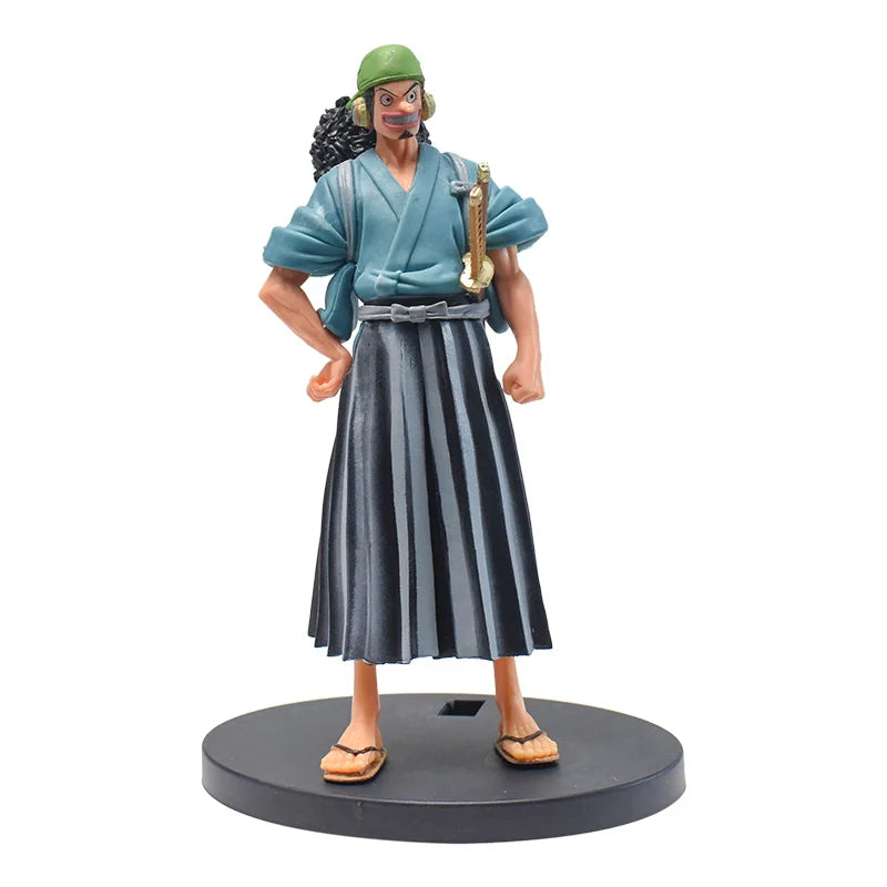 A detailed One Piece 17cm Anime Figure statue featuring Monkey D. Luffy, Roronoa Zoro, and Yamato for collection and desktop display.