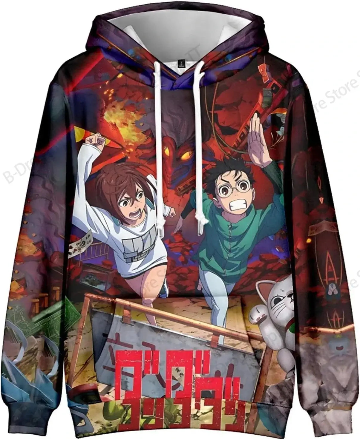 An oversized Anime Dandadan 3d Print Hoodie with a long sleeve design, suitable as a graphic coat or costume for men, women, and boys.