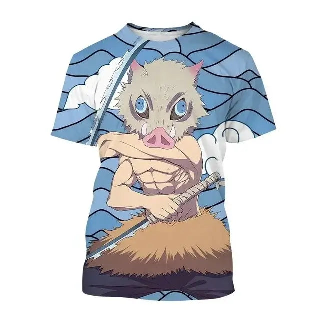 A fashion Demon Slayer Nezuko Shinobu T-shirt with a vibrant 3D print of the anime characters.